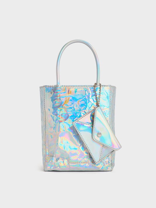 Matina Holographic Crinkle-Effect Tote Bag - Prism Silver | CHARLES & KEITH