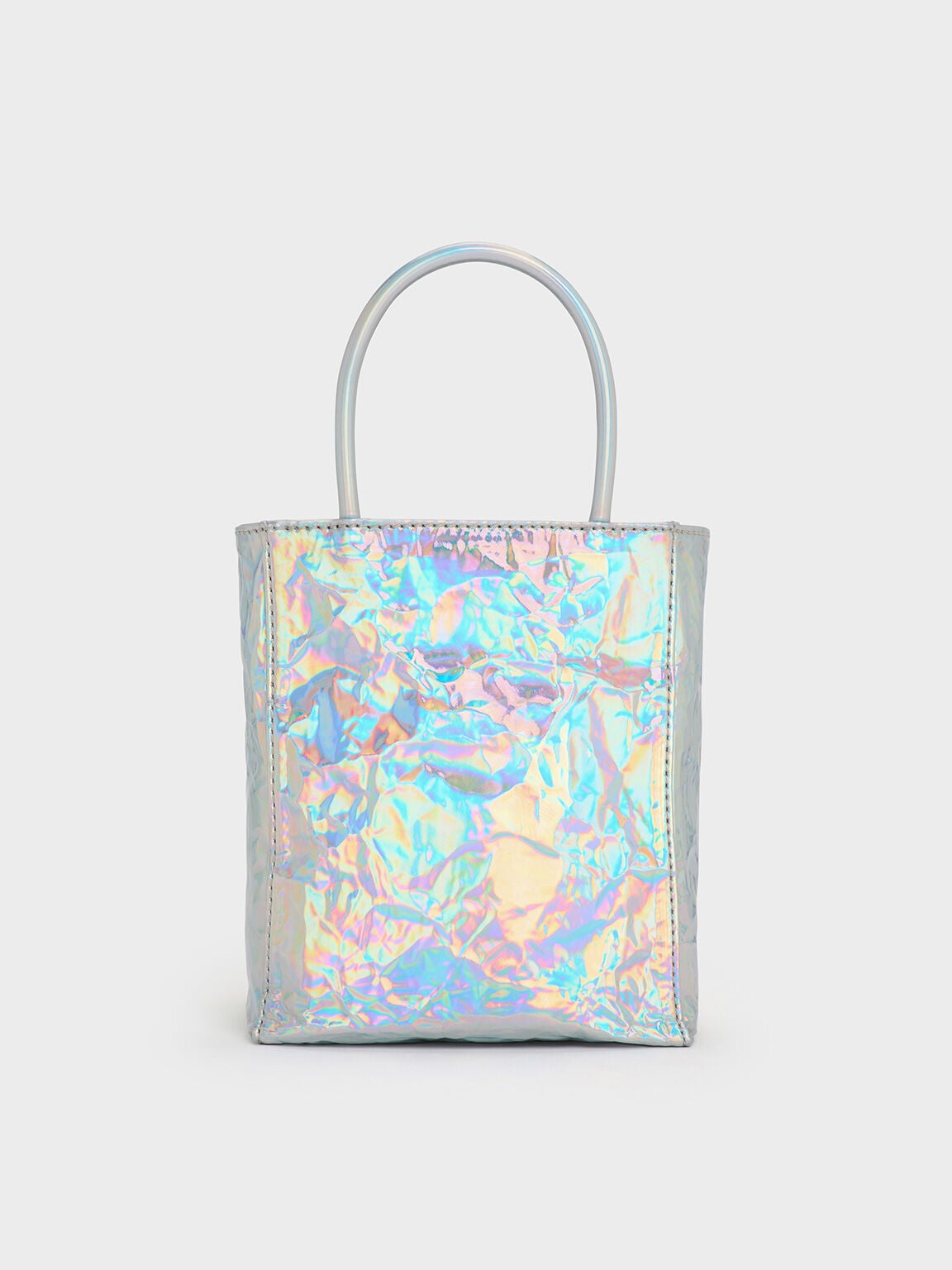 Matina Holographic Crinkle-Effect Tote Bag - Prism Silver | CHARLES & KEITH
