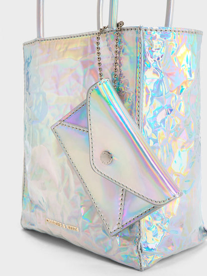 Matina Holographic Crinkle-Effect Tote Bag - Prism Silver | CHARLES & KEITH