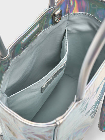 Matina Holographic Crinkle-Effect Tote Bag - Prism Silver | CHARLES & KEITH