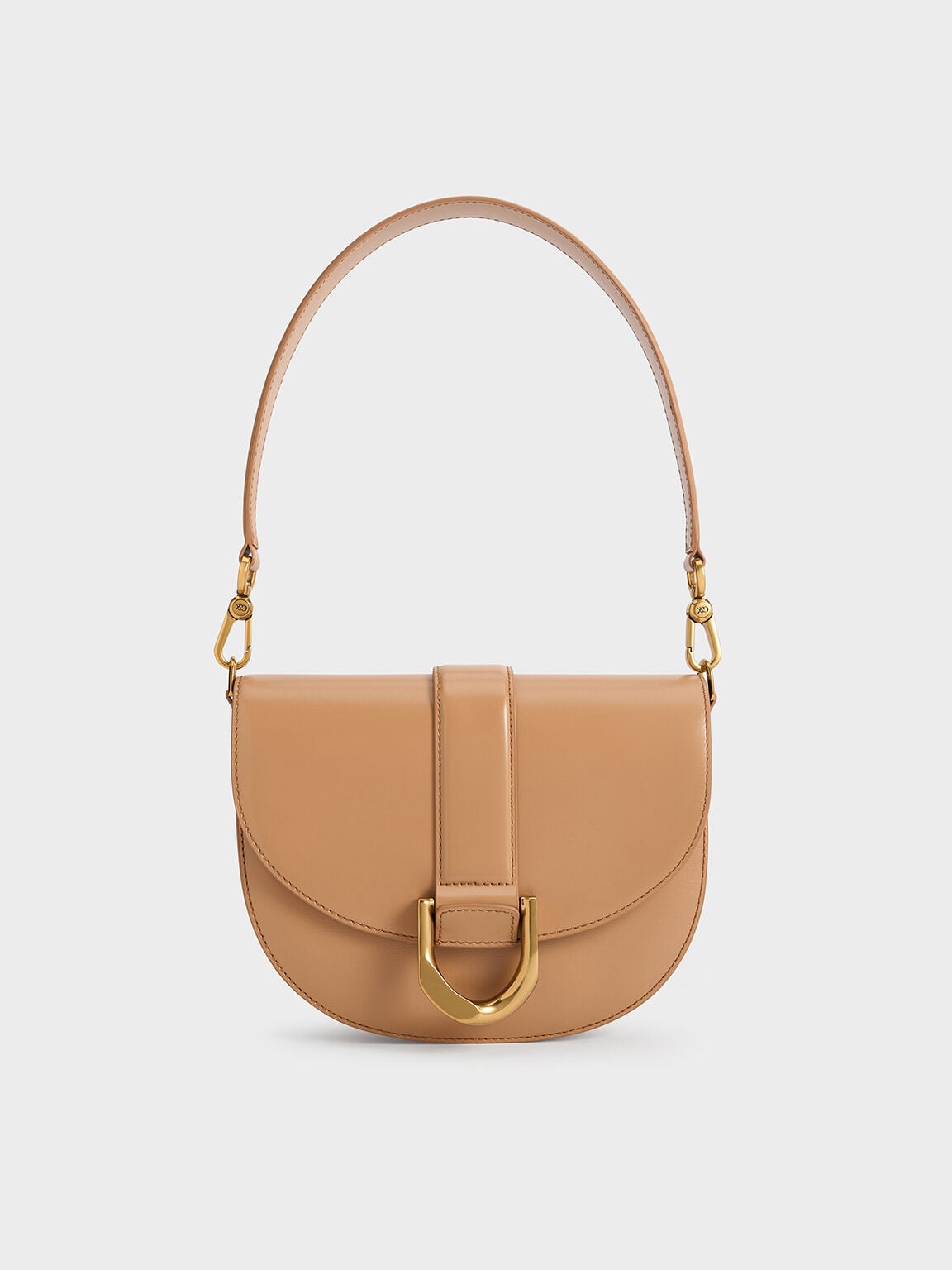 Gabine Leather Saddle Bag - Toffee | CHARLES & KEITH