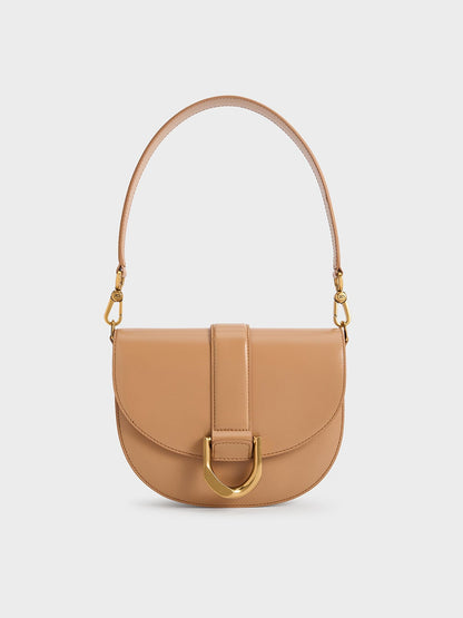 Gabine Leather Saddle Bag - Toffee | CHARLES & KEITH