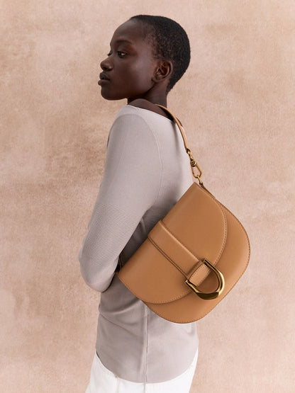 Gabine Leather Saddle Bag - Toffee | CHARLES & KEITH