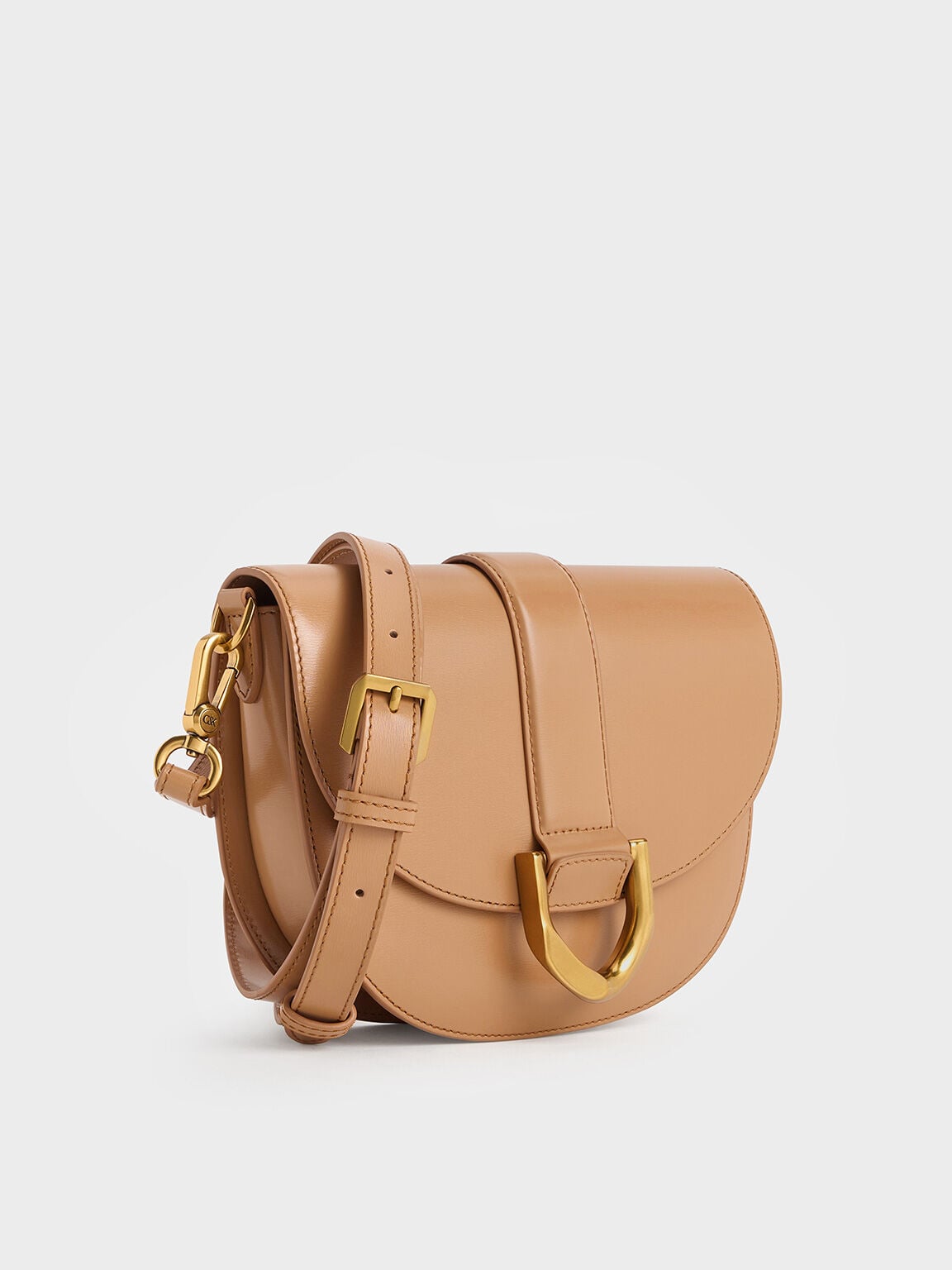 Gabine Leather Saddle Bag - Toffee | CHARLES & KEITH