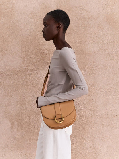 Gabine Leather Saddle Bag - Toffee | CHARLES & KEITH
