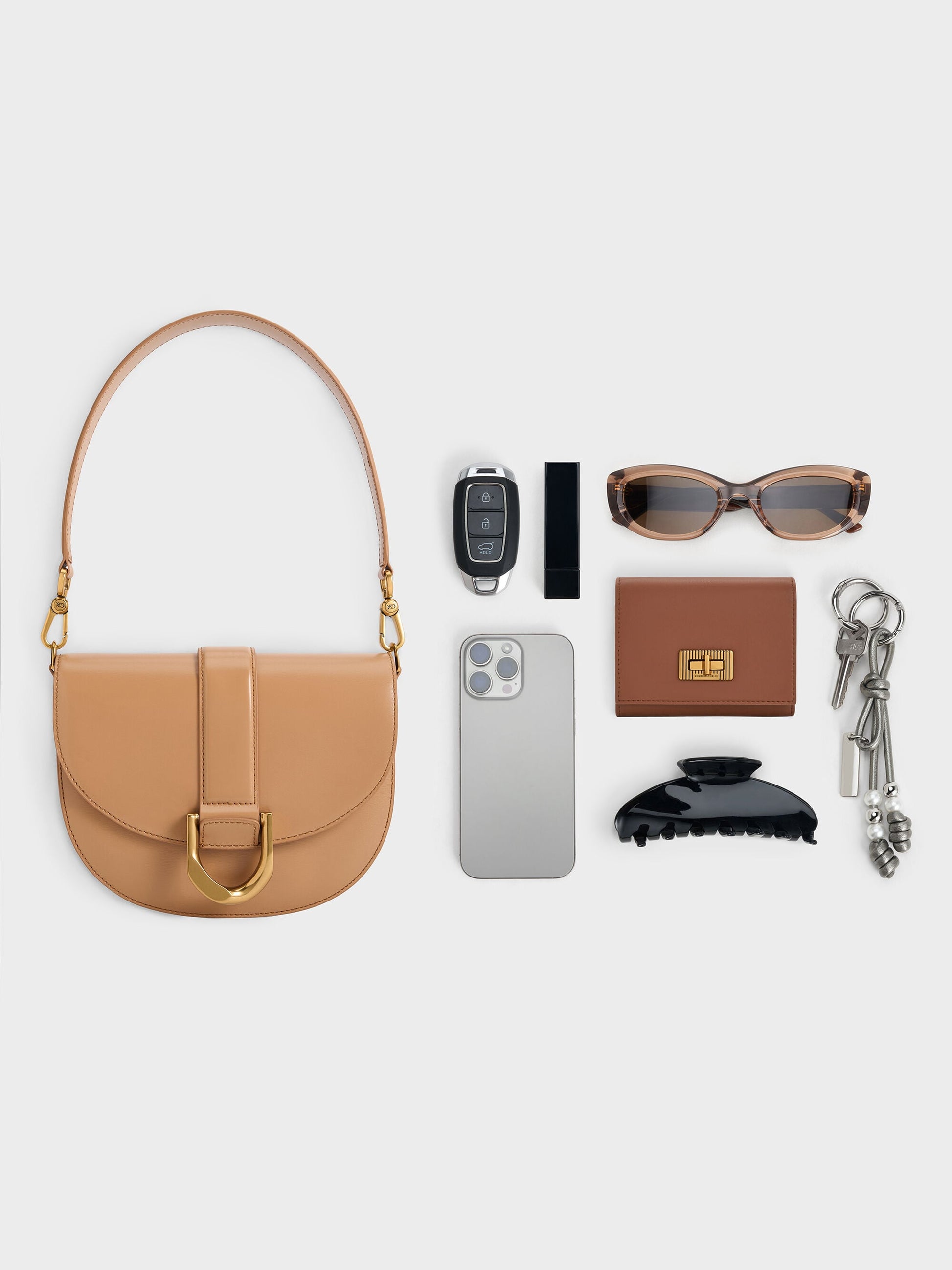 Gabine Leather Saddle Bag - Toffee | CHARLES & KEITH