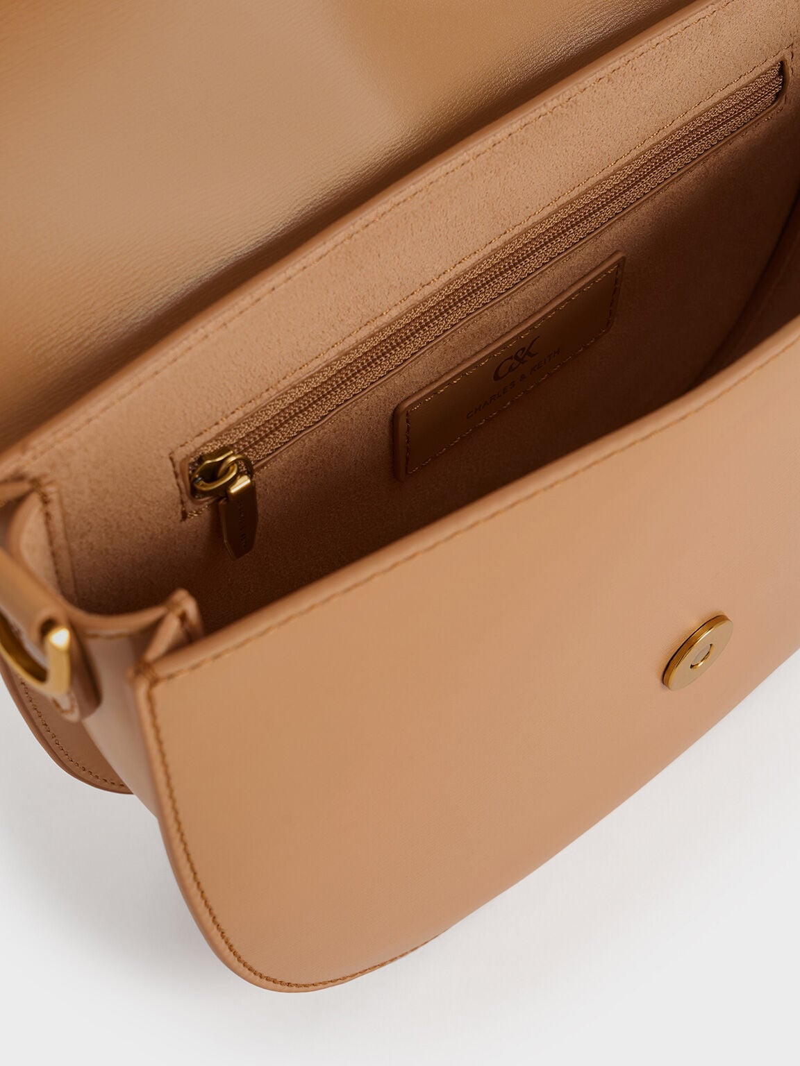 Gabine Leather Saddle Bag - Toffee | CHARLES & KEITH