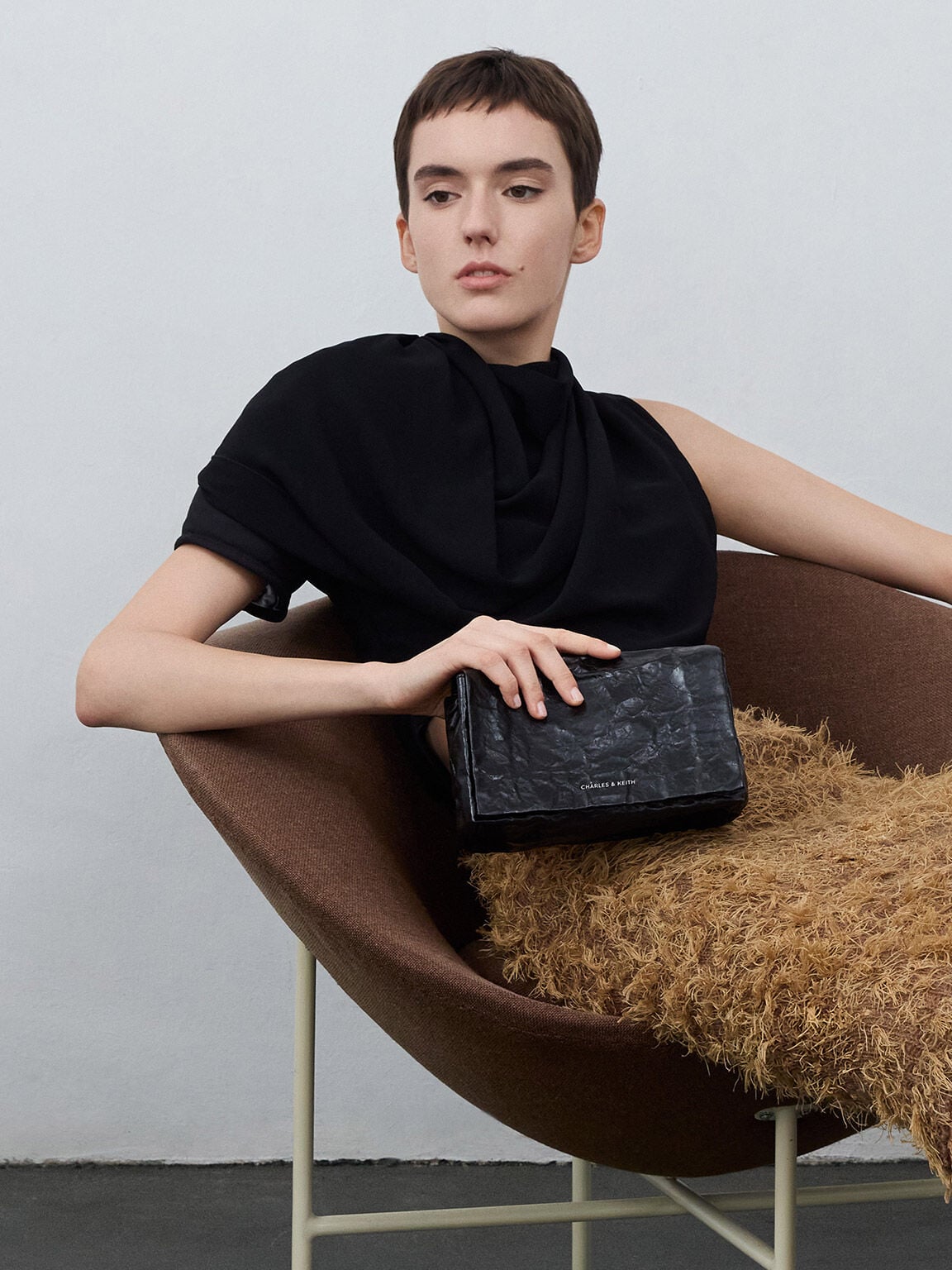 Matina Crinkle-Effect Crossbody Bag - Jet Black | CHARLES & KEITH