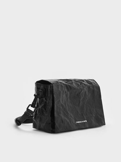 Matina Crinkle-Effect Crossbody Bag - Jet Black | CHARLES & KEITH