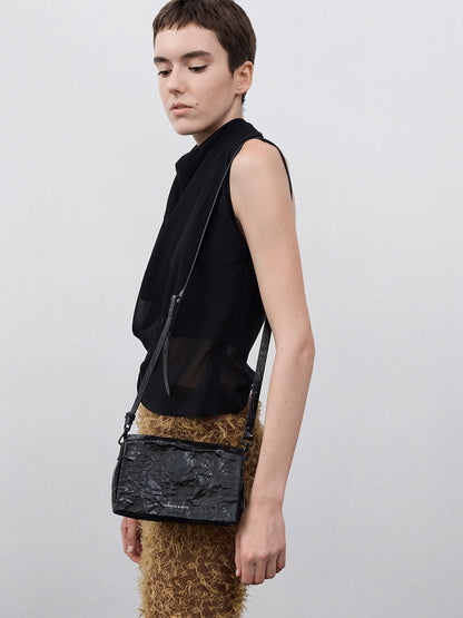 Matina Crinkle-Effect Crossbody Bag - Jet Black | CHARLES & KEITH