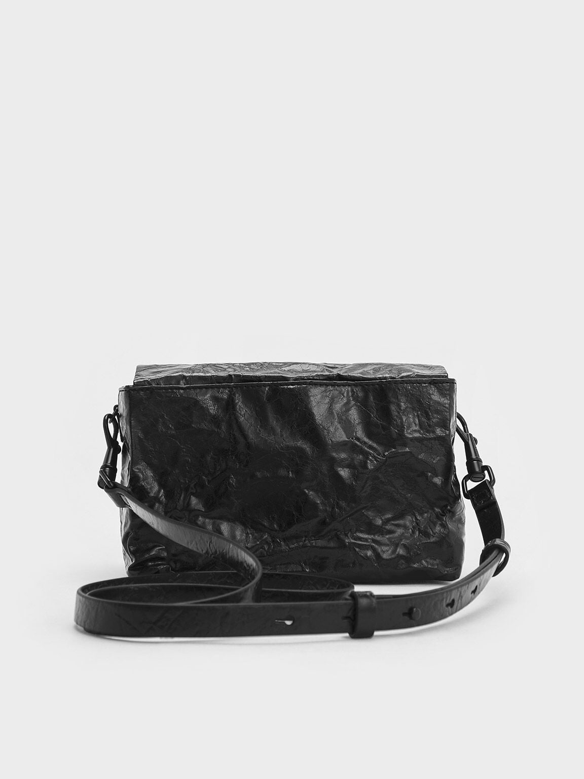 Matina Crinkle-Effect Crossbody Bag - Jet Black | CHARLES & KEITH