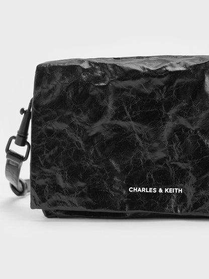 Matina Crinkle-Effect Crossbody Bag - Jet Black | CHARLES & KEITH