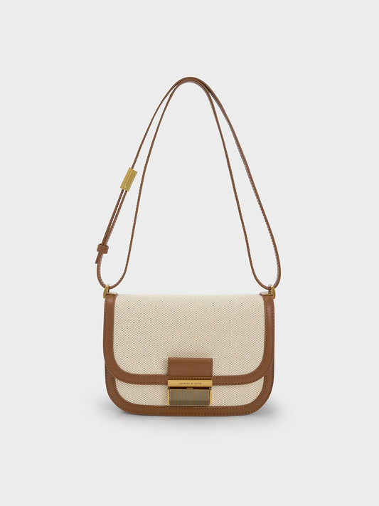 Charlot Canvas Crossbody Bag - Chocolate | CHARLES & KEITH