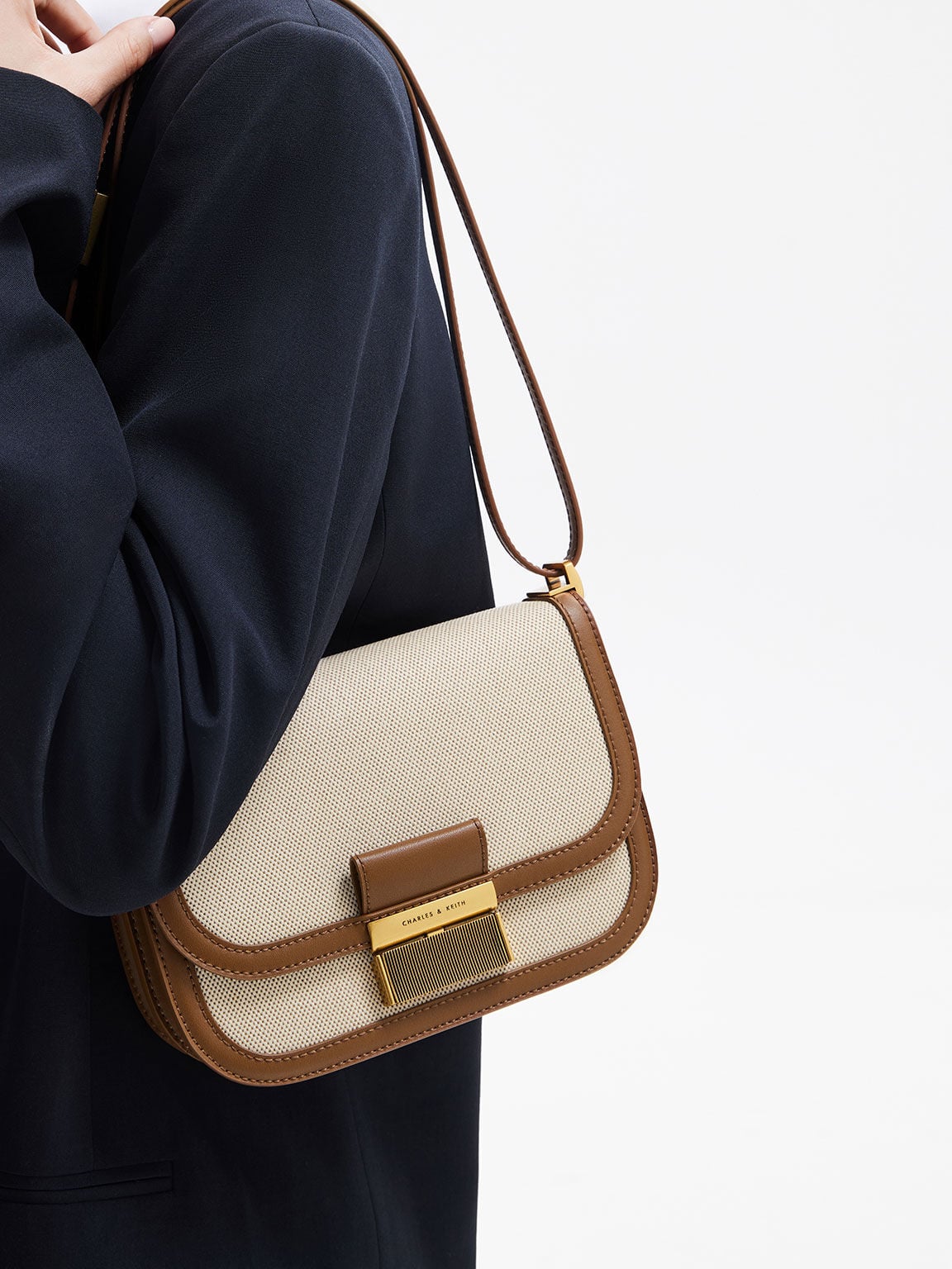 Charlot Canvas Crossbody Bag - Chocolate | CHARLES & KEITH