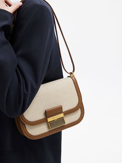Charlot Canvas Crossbody Bag - Chocolate | CHARLES & KEITH