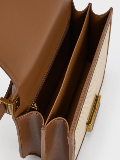Charlot Canvas Crossbody Bag - Chocolate | CHARLES & KEITH