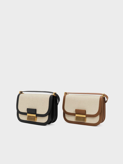 Charlot Canvas Crossbody Bag - Chocolate | CHARLES & KEITH
