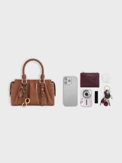 Britton Top Handle Tote Bag - Chocolate | CHARLES & KEITH