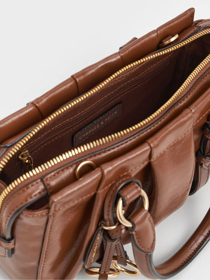 Britton Top Handle Tote Bag - Chocolate | CHARLES & KEITH