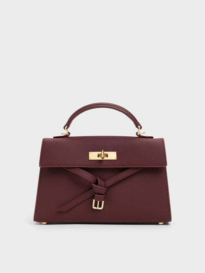 Tricha Knotted-Belt Top Handle Bag - Wineberry Red | CHARLES & KEITH