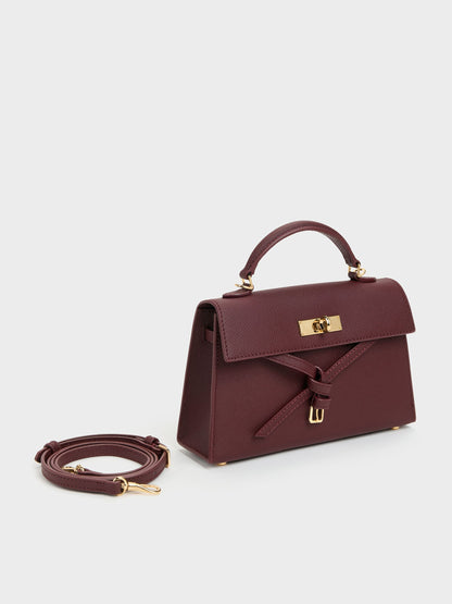 Tricha Knotted-Belt Top Handle Bag - Wineberry Red | CHARLES & KEITH