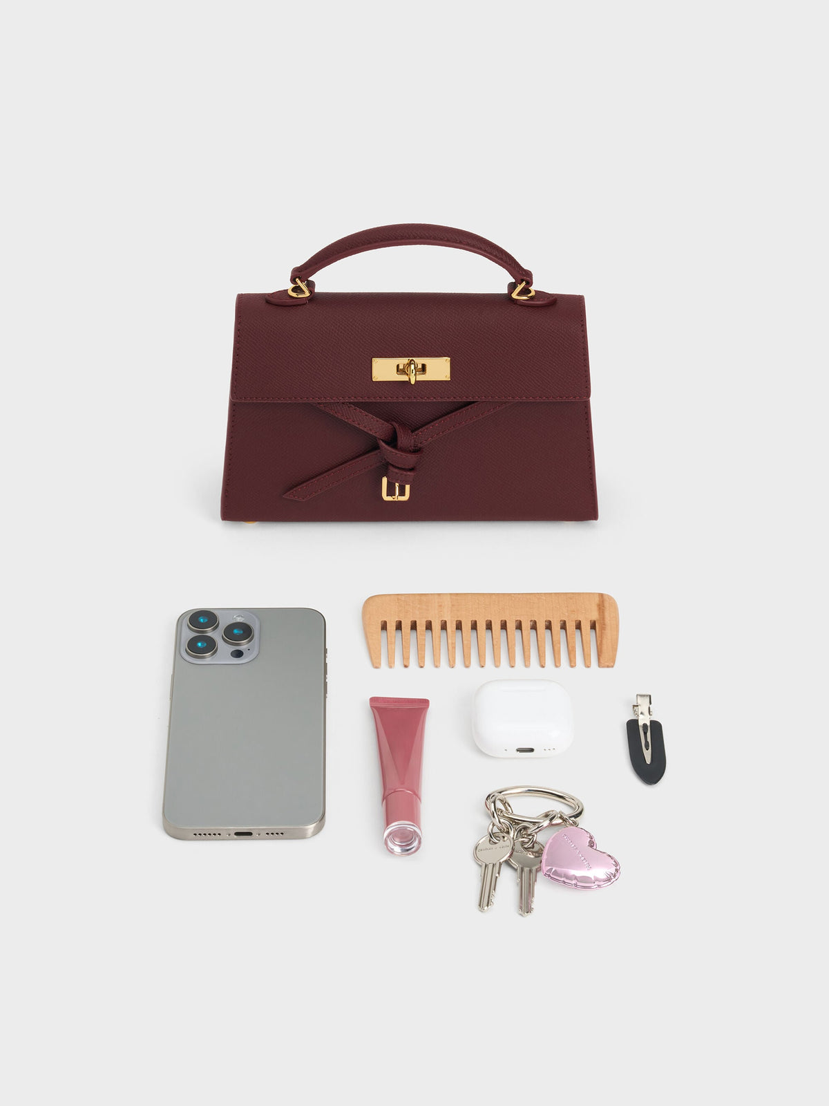 Tricha Knotted-Belt Top Handle Bag - Wineberry Red | CHARLES & KEITH