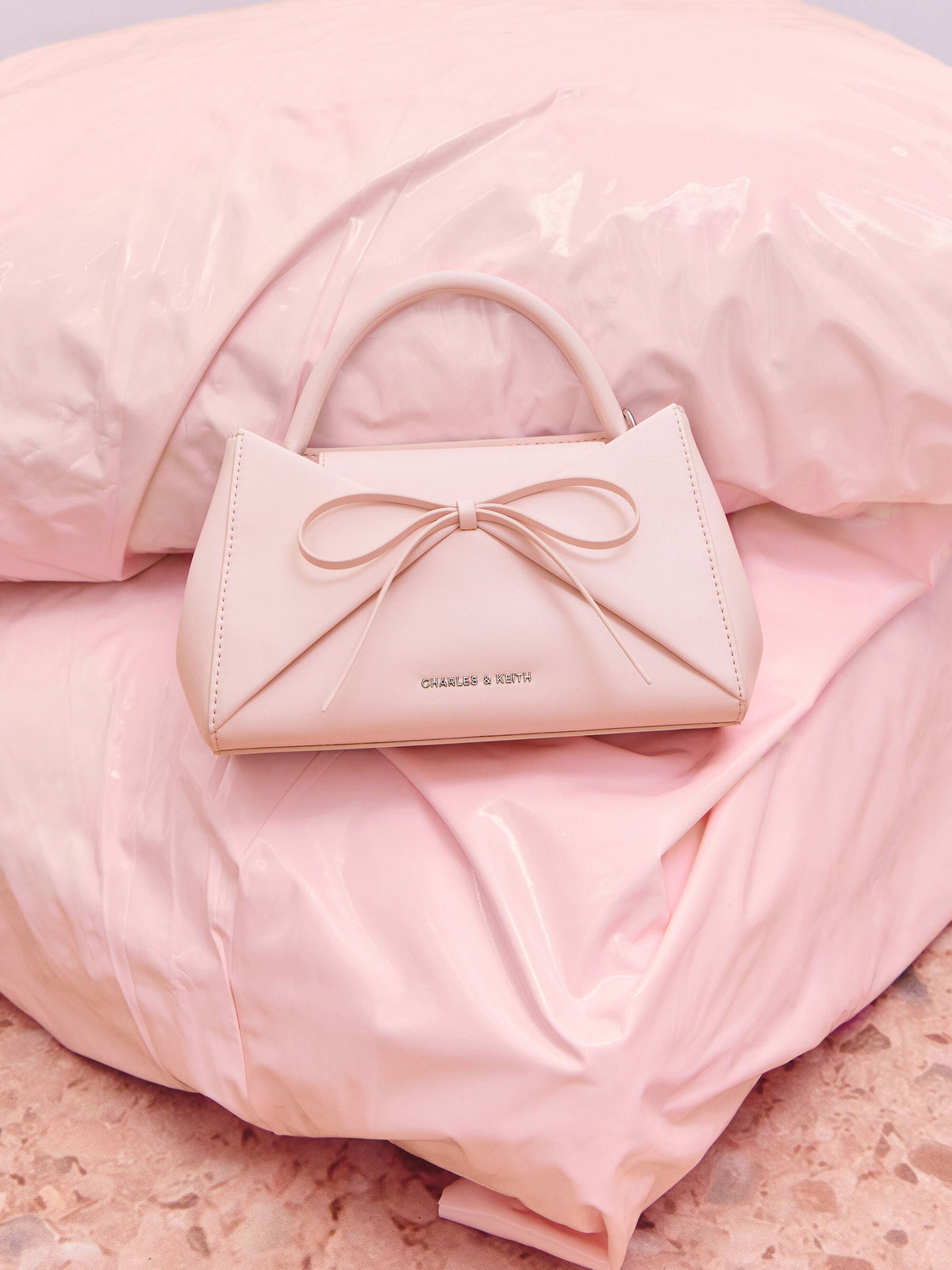 Hazel Bow Panelled Top Handle Bag - Soft Pink | CHARLES & KEITH