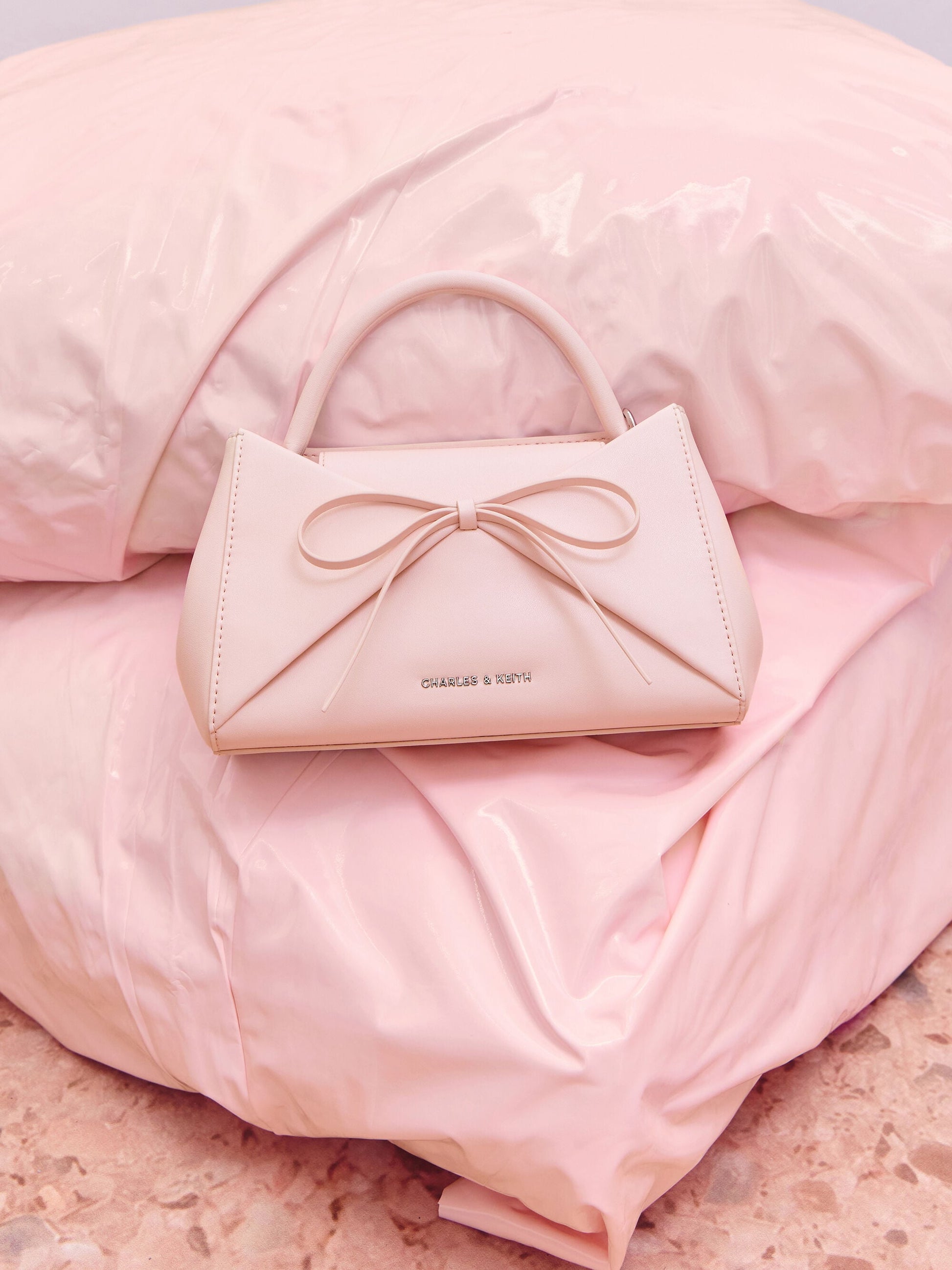 Hazel Bow Panelled Top Handle Bag - Soft Pink | CHARLES & KEITH