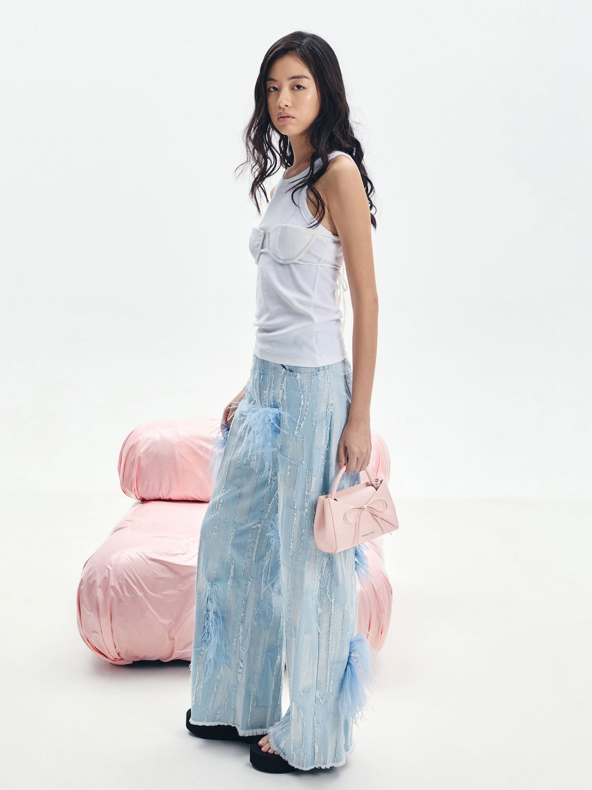 Hazel Bow Panelled Top Handle Bag - Soft Pink | CHARLES & KEITH
