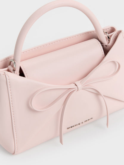 Hazel Bow Panelled Top Handle Bag - Soft Pink | CHARLES & KEITH