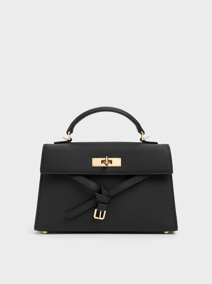 Tricha Knotted-Belt Top Handle Bag - Black | CHARLES & KEITH