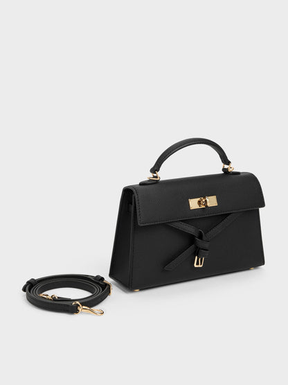 Tricha Knotted-Belt Top Handle Bag - Black | CHARLES & KEITH