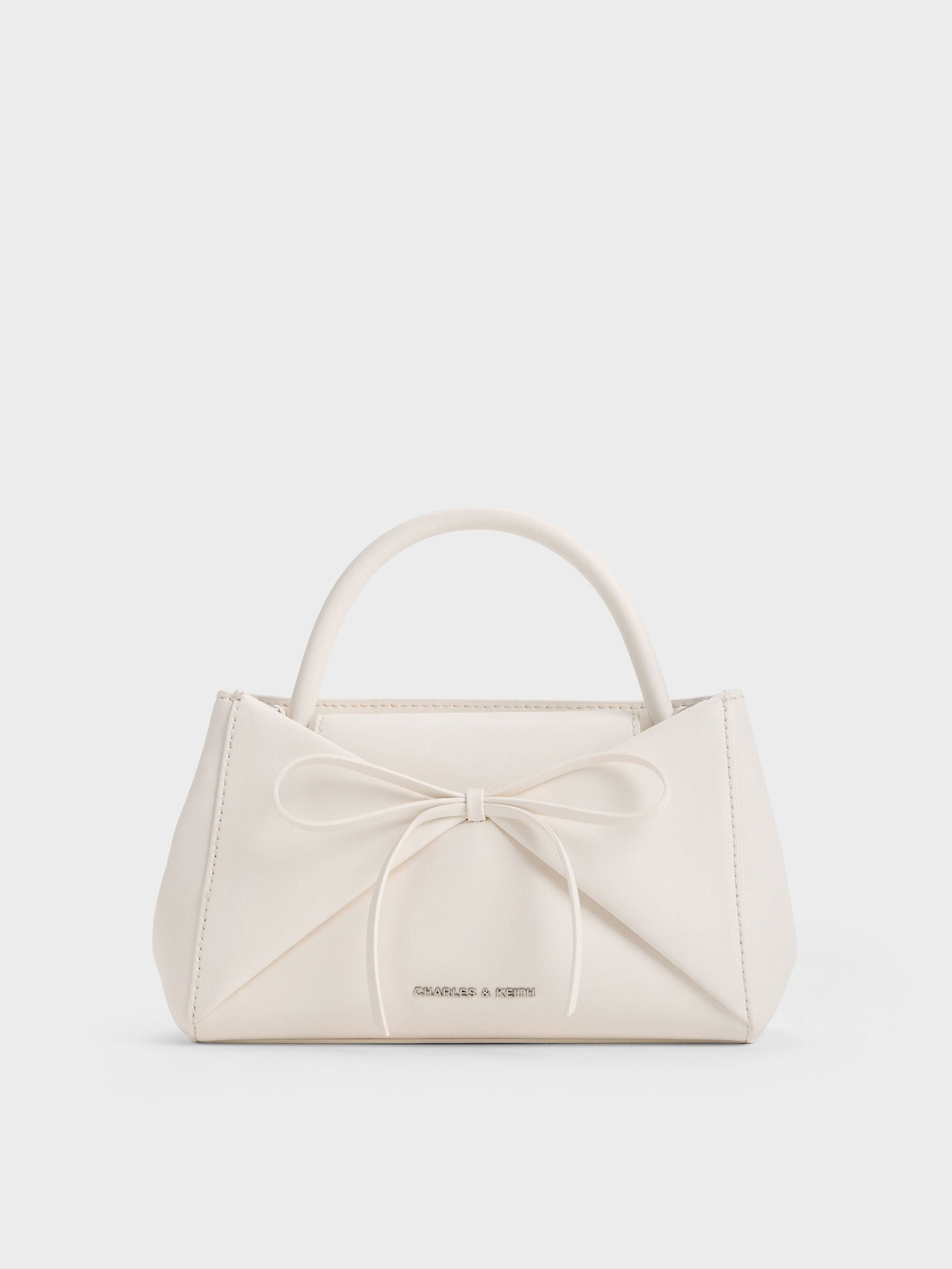 Hazel Bow Panelled Top Handle Bag - Cream | CHARLES & KEITH