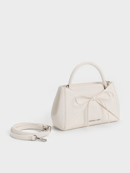 Hazel Bow Panelled Top Handle Bag - Cream | CHARLES & KEITH