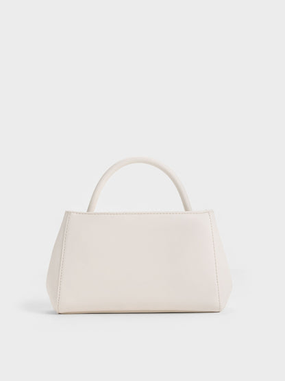 Hazel Bow Panelled Top Handle Bag - Cream | CHARLES & KEITH