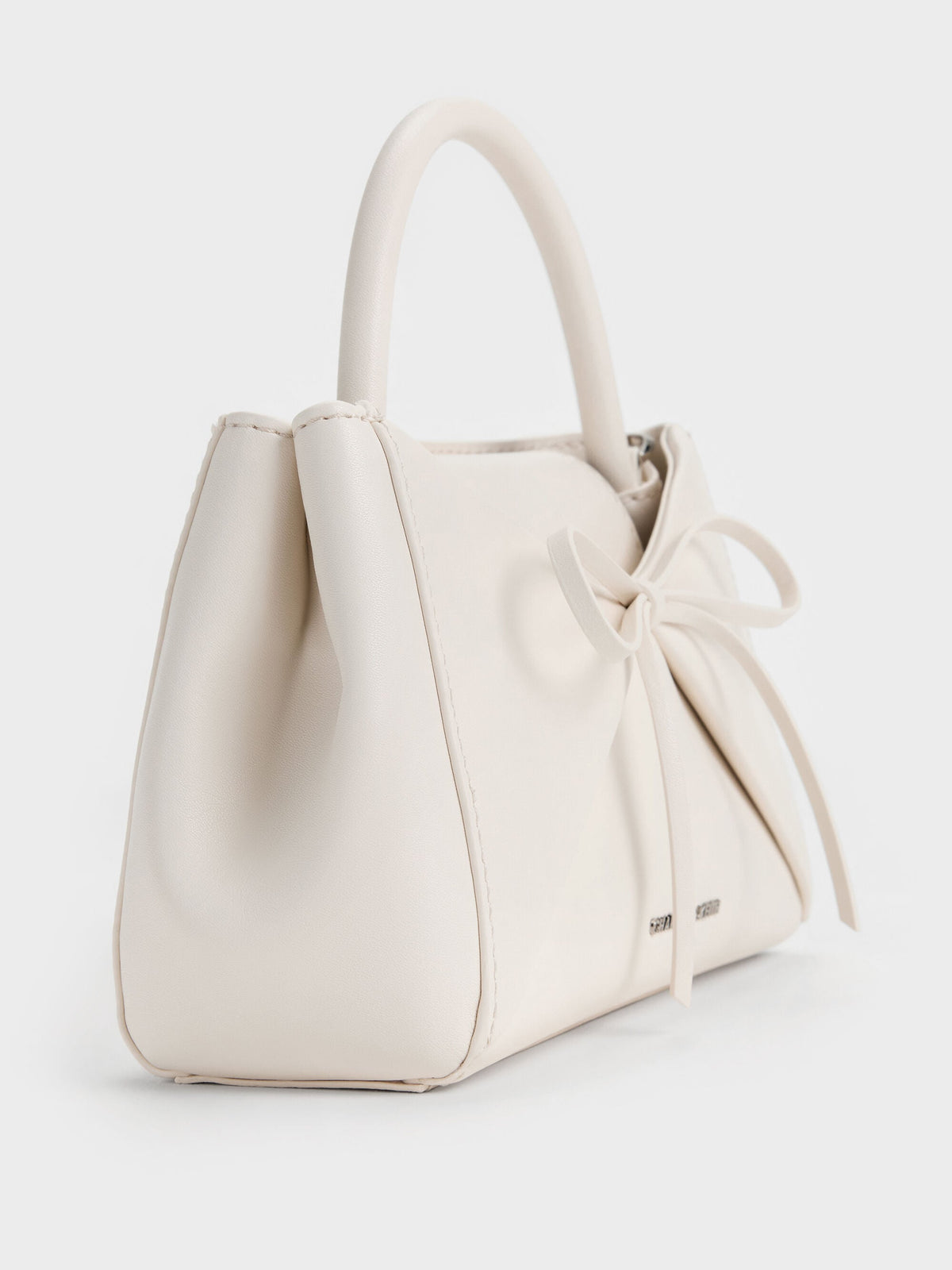 Hazel Bow Panelled Top Handle Bag - Cream | CHARLES & KEITH