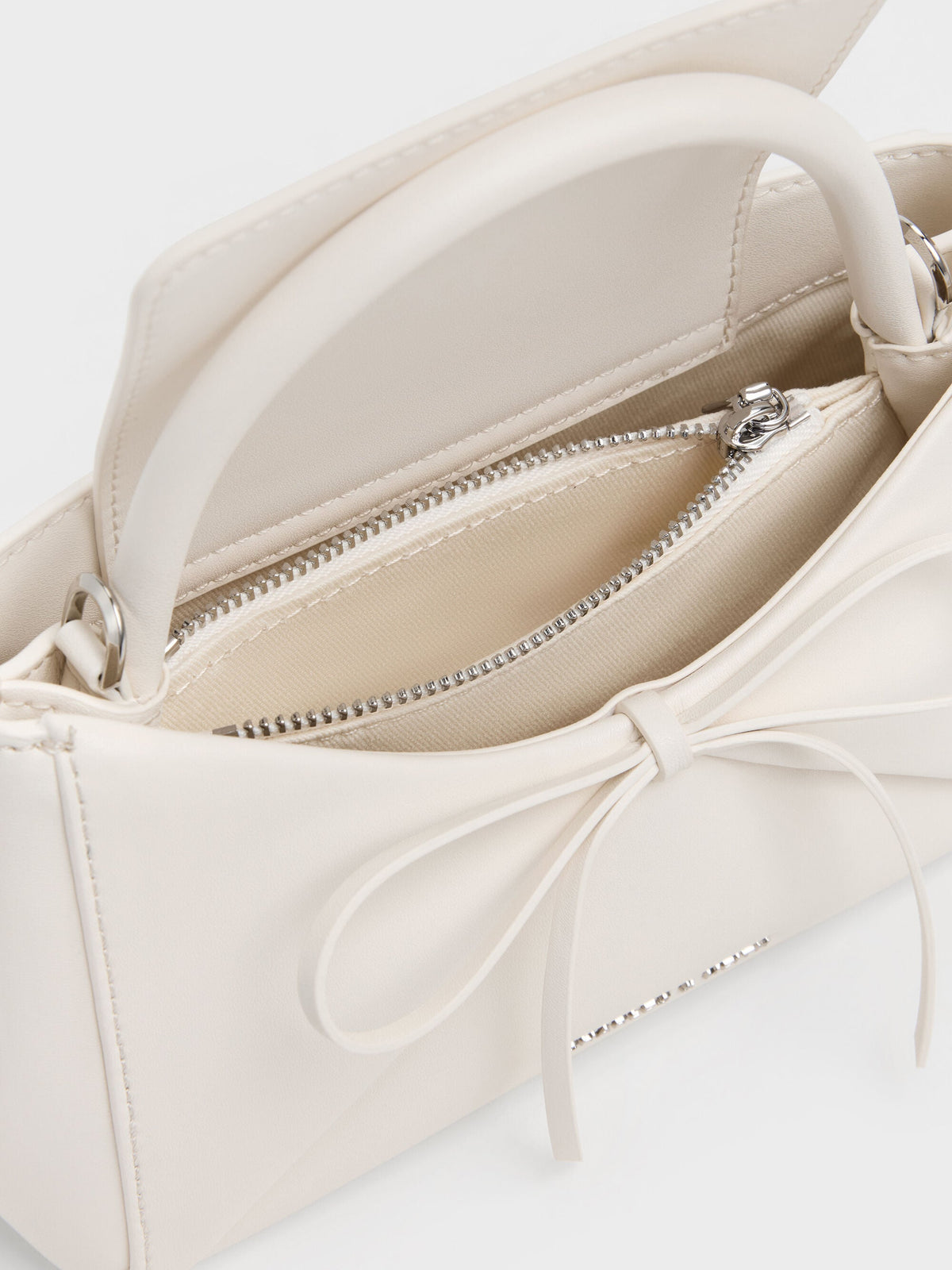 Hazel Bow Panelled Top Handle Bag - Cream | CHARLES & KEITH