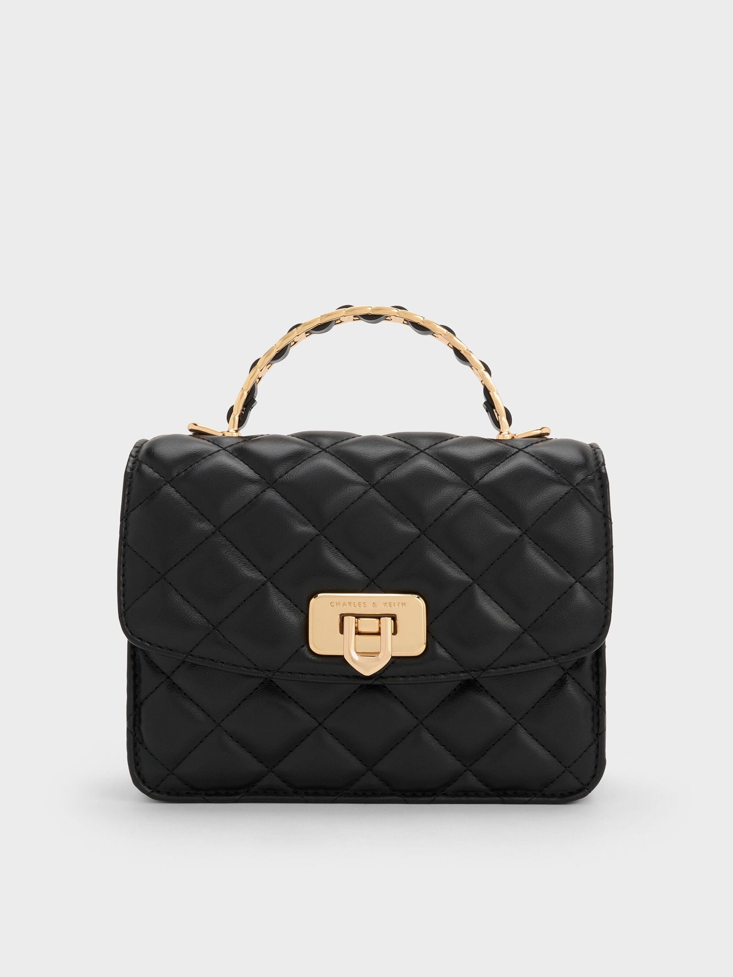 Cressida Quilted Top Handle Bag - Black | CHARLES & KEITH