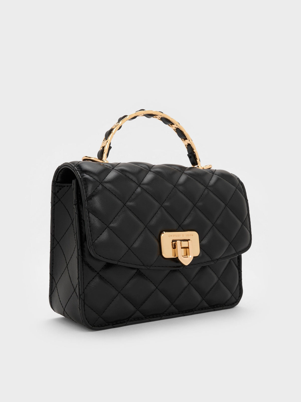 Cressida Quilted Top Handle Bag - Black | CHARLES & KEITH