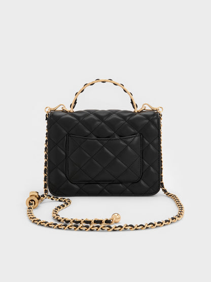 Cressida Quilted Top Handle Bag - Black | CHARLES & KEITH