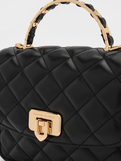 Cressida Quilted Top Handle Bag - Black | CHARLES & KEITH