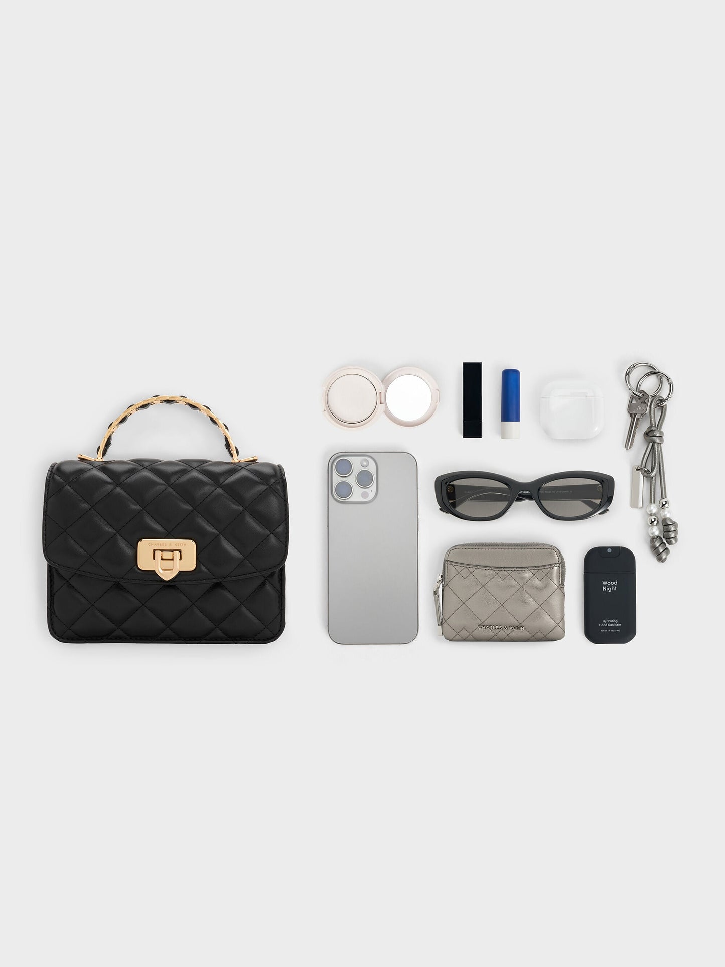 Cressida Quilted Top Handle Bag - Black | CHARLES & KEITH