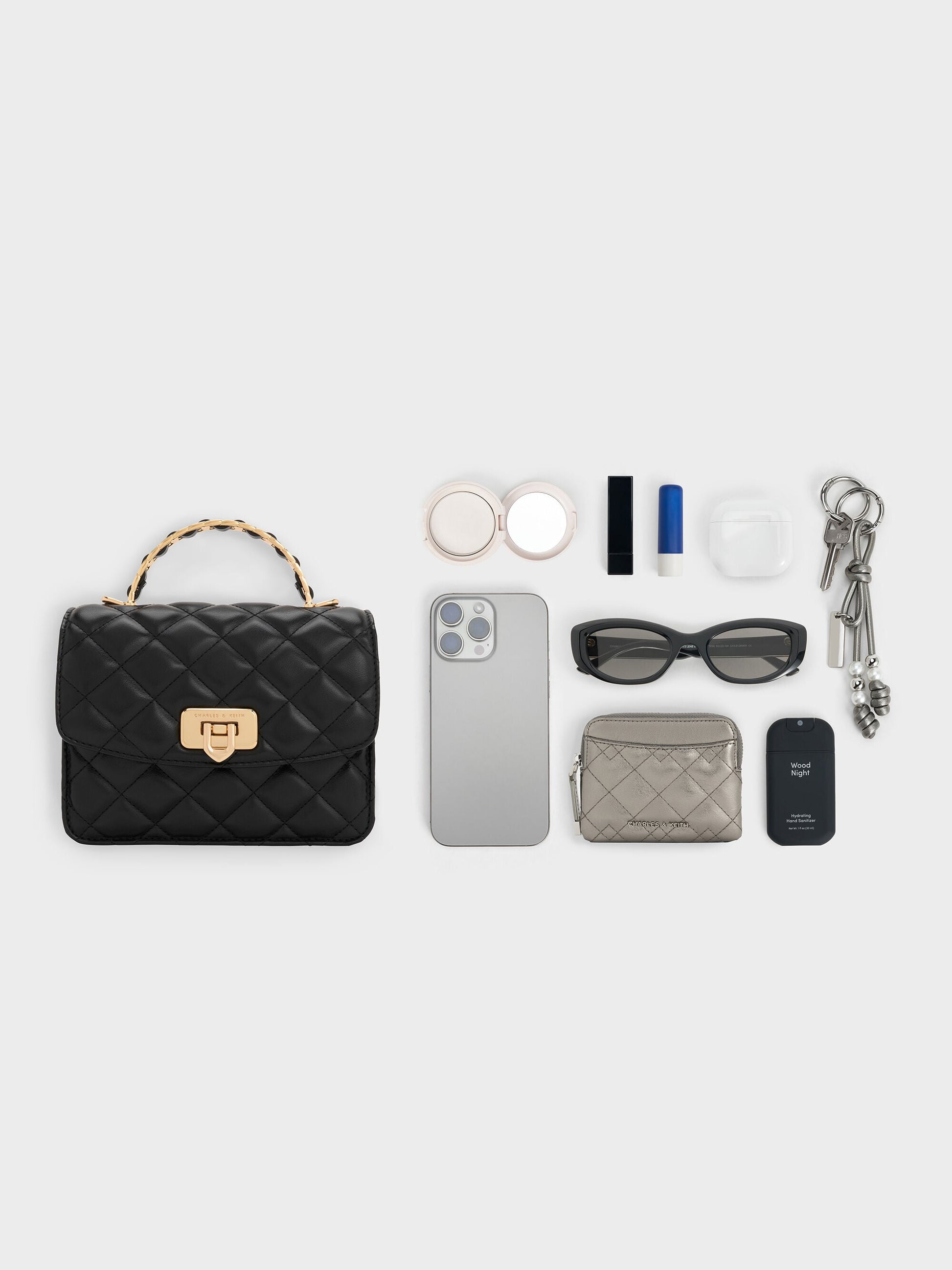 Cressida Quilted Top Handle Bag - Black | CHARLES & KEITH