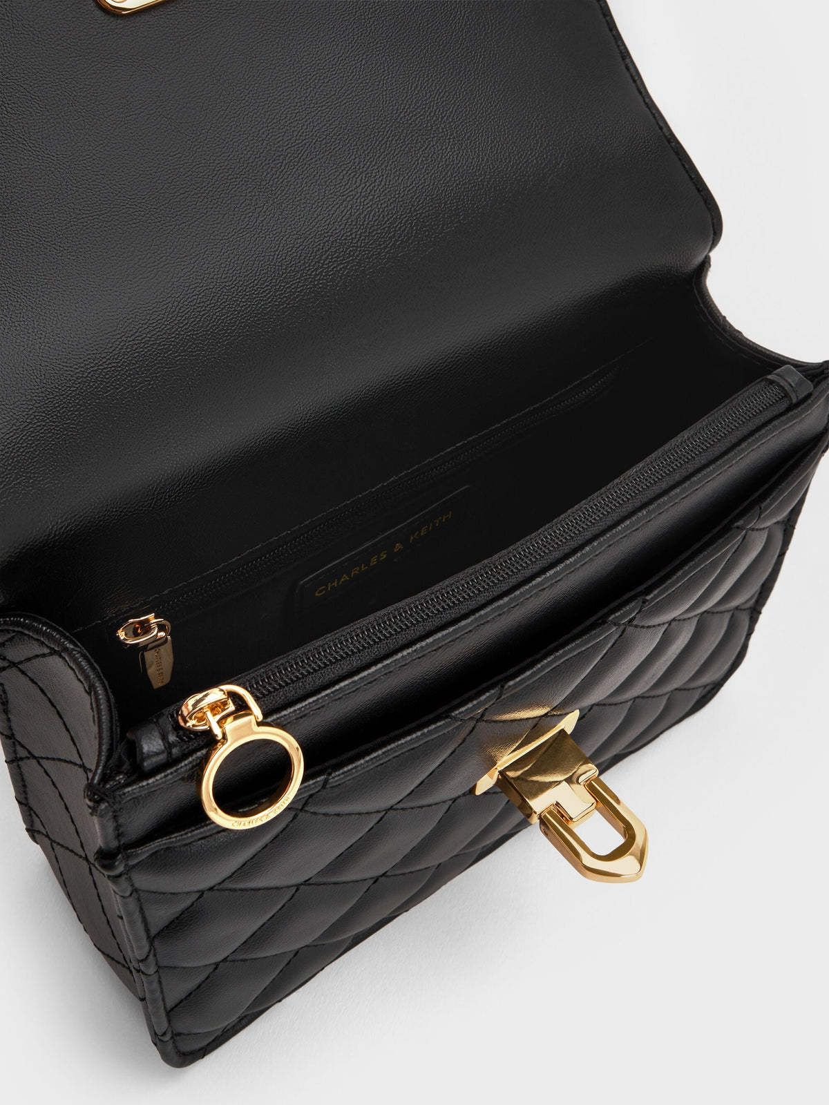 Cressida Quilted Top Handle Bag - Black | CHARLES & KEITH