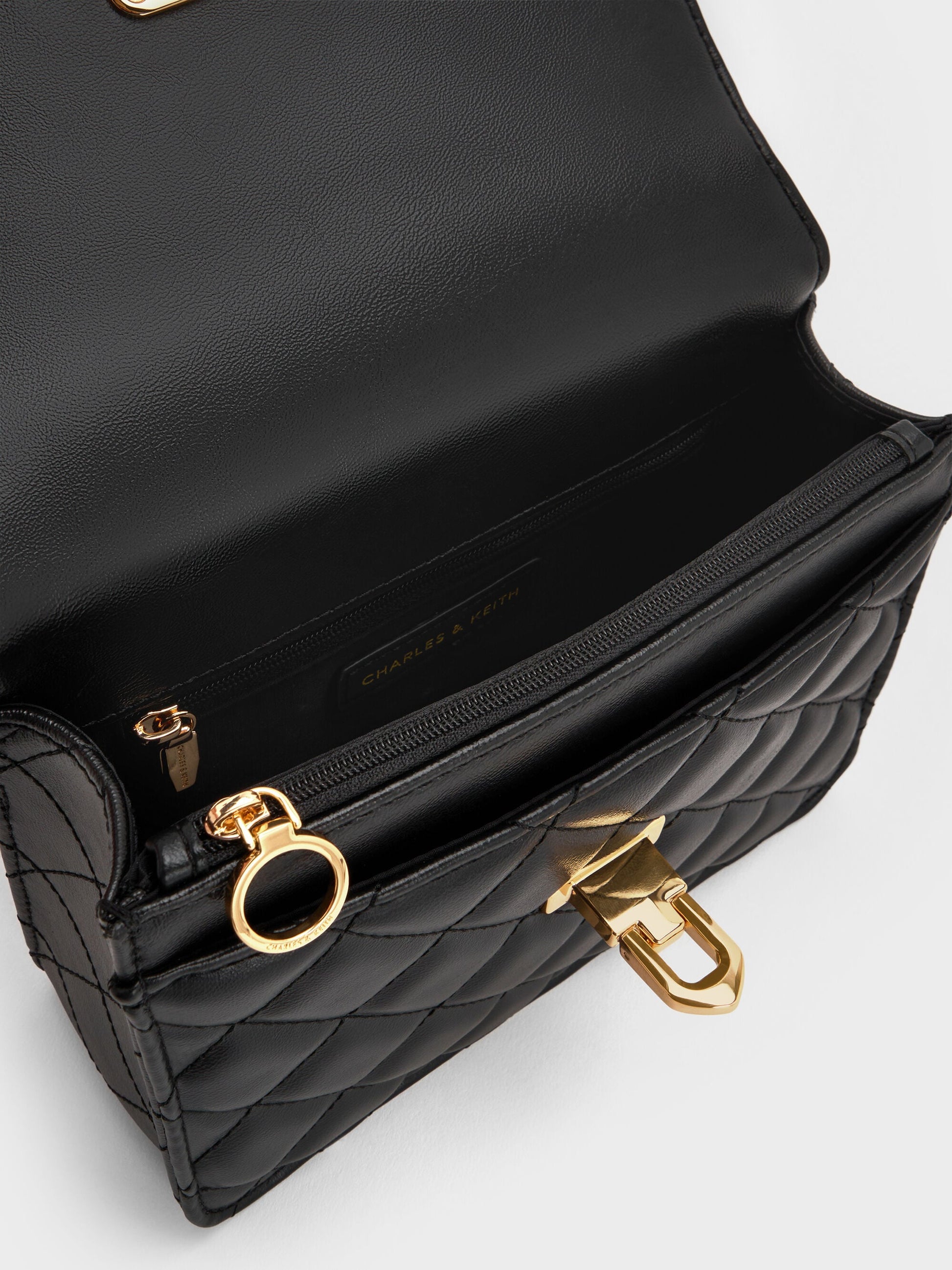 Cressida Quilted Top Handle Bag - Black | CHARLES & KEITH