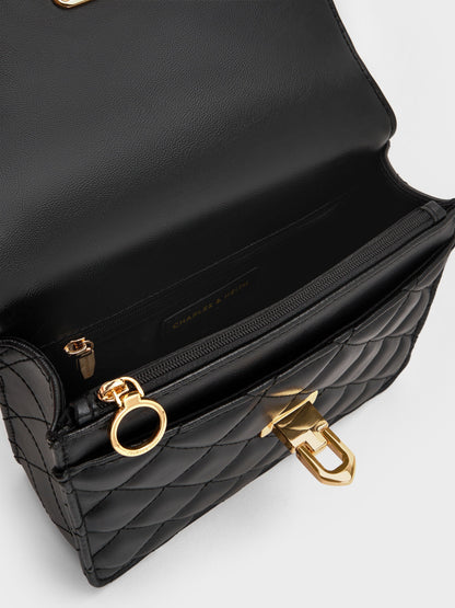 Cressida Quilted Top Handle Bag - Black | CHARLES & KEITH