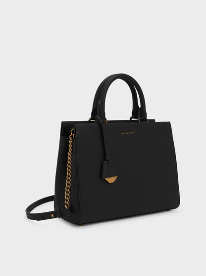 Mirabelle Structured Top Handle bag - Black | CHARLES & KEITH