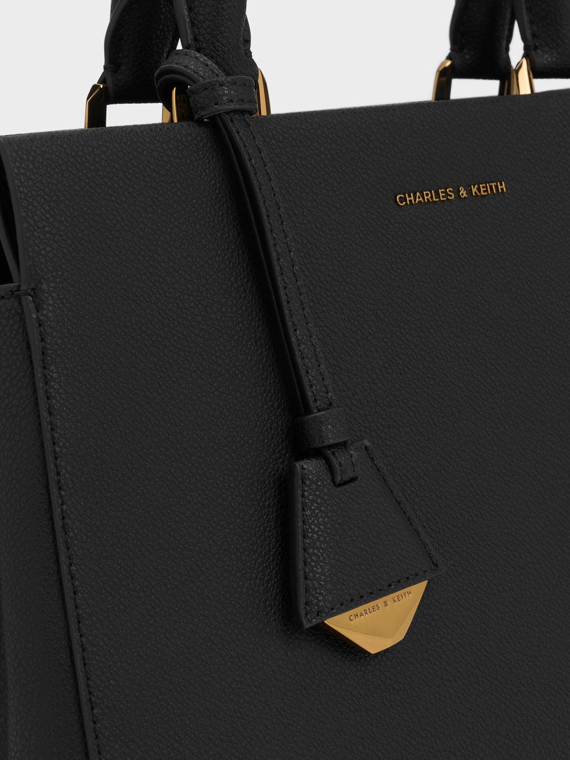 Mirabelle Structured Top Handle bag - Black | CHARLES & KEITH