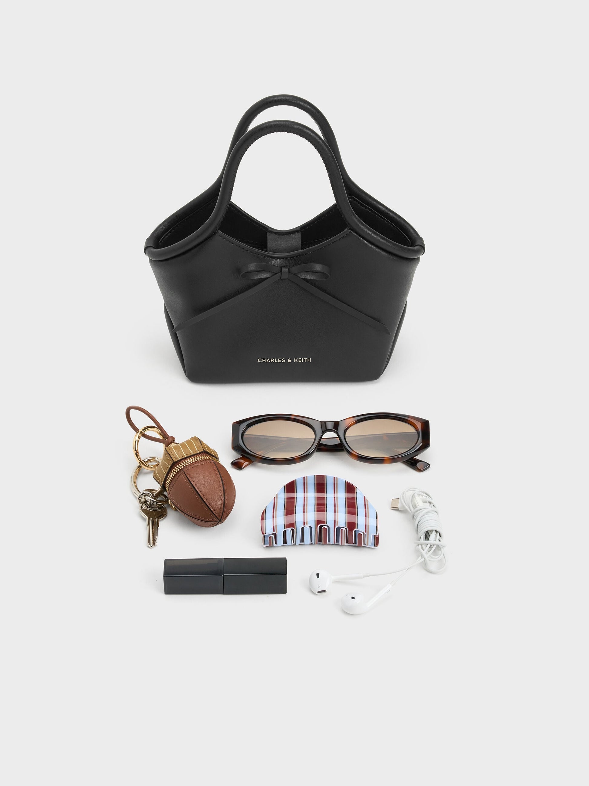 Hazel Bow Tubular Top Handle Bag - Noir | CHARLES & KEITH