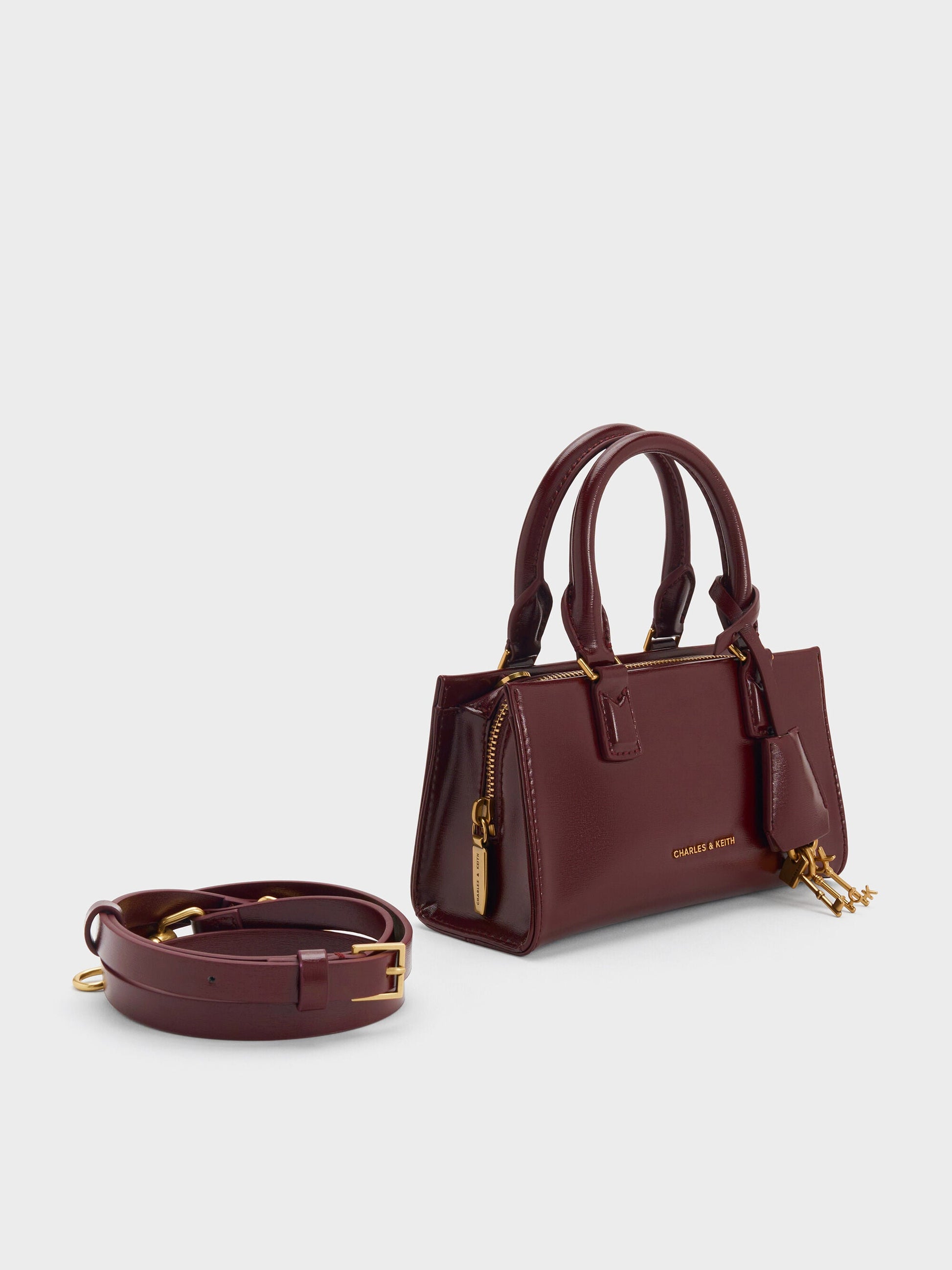 Mini Kerry Top Handle Bag - Wineberry Red | CHARLES & KEITH